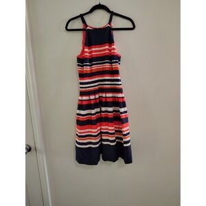 Vince Camuto Womens Striped Halter Fit and Flare Dress Navy Orange White Size 10